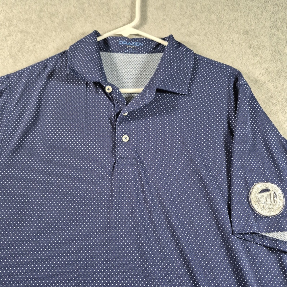 B DRADDY Polo Shirt Mens Large Blue Spotted Golf Nylon Patch